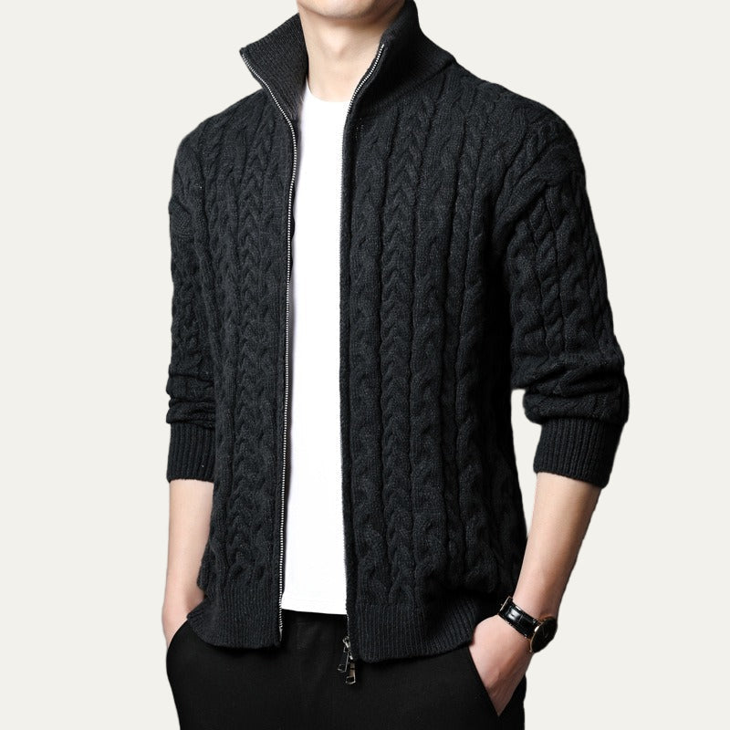 Thick Warm Cable Knit Zip Up Sweater Jacket