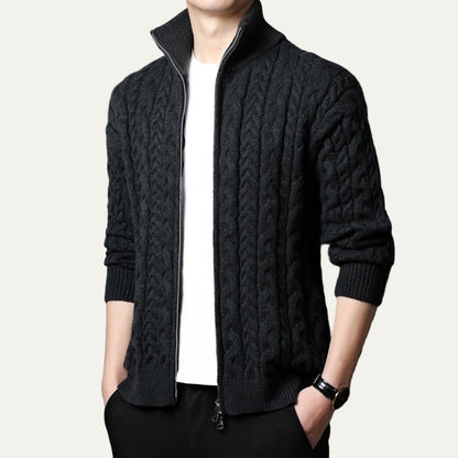 Thick Warm Cable Knit Zip Up Sweater Jacket