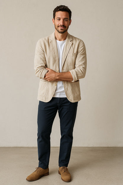 Relaxed Fit Mens Linen Blazer Jacket - OutfitLondon