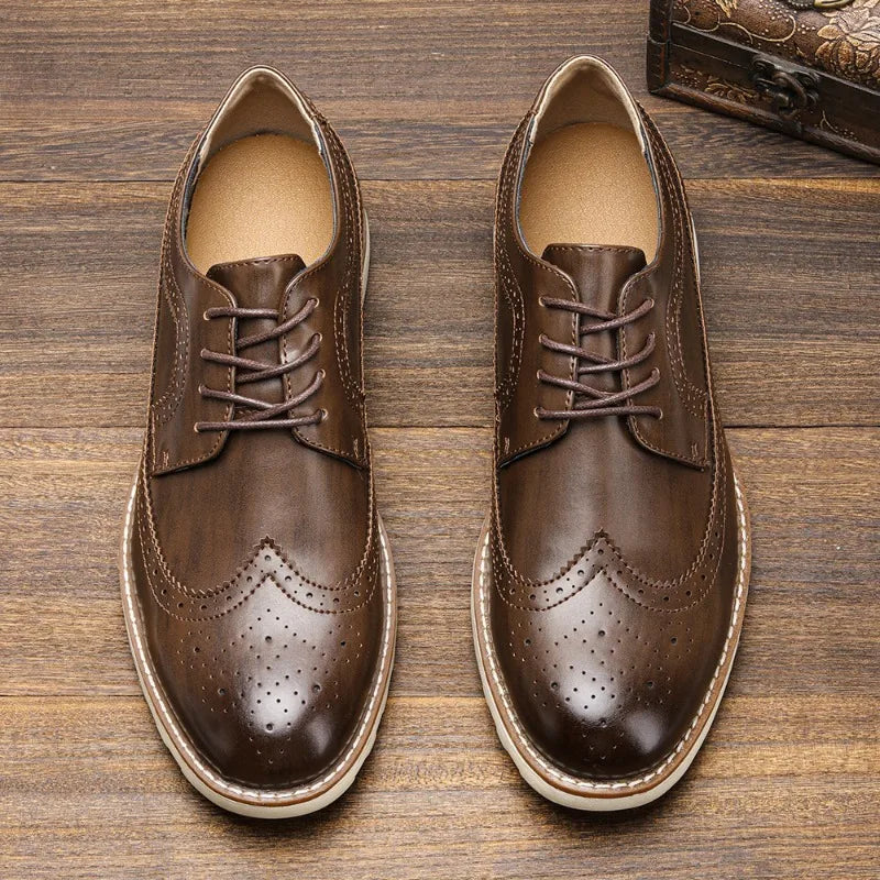 Men's Leather Lace Up Dress Shoes - Elegant Wingtip Style - OutfitLondon