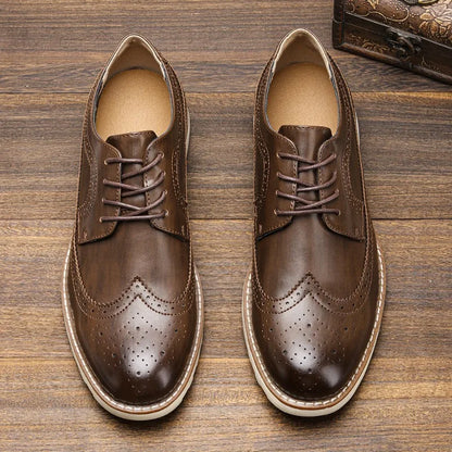 Men's Leather Lace Up Dress Shoes - Elegant Wingtip Style - OutfitLondon