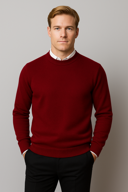 Men's Simple Crew Neck Jumper – Classic Long Sleeve Pullover