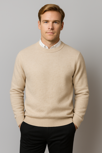 Men's Simple Crew Neck Jumper – Classic Long Sleeve Pullover