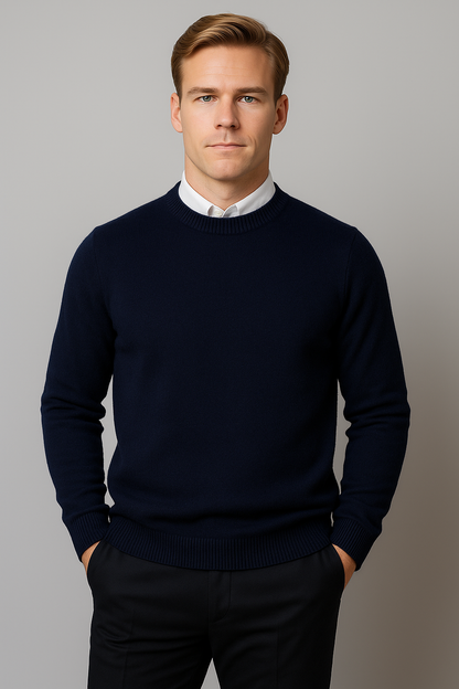 Men's Simple Crew Neck Jumper – Classic Long Sleeve Pullover