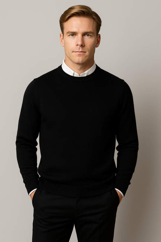 Men's Simple Crew Neck Jumper – Classic Long Sleeve Pullover - OutfitLondon