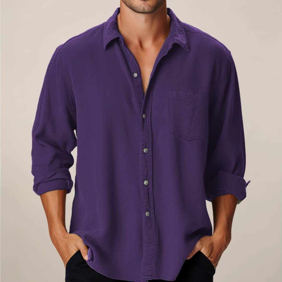 Men's Simple Long Sleeve Shirt – Casual Button Down
