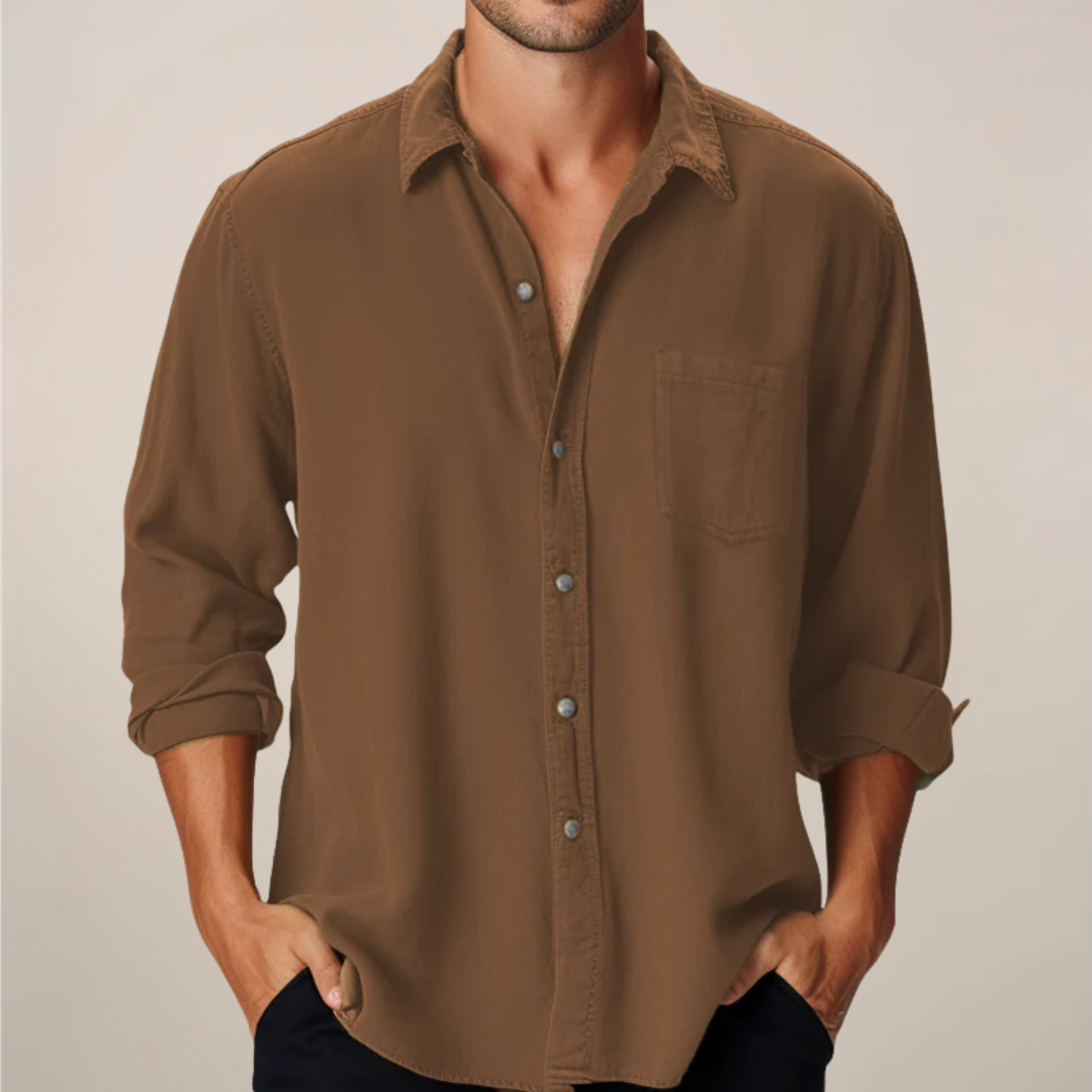 Men's Simple Long Sleeve Shirt – Casual Button Down