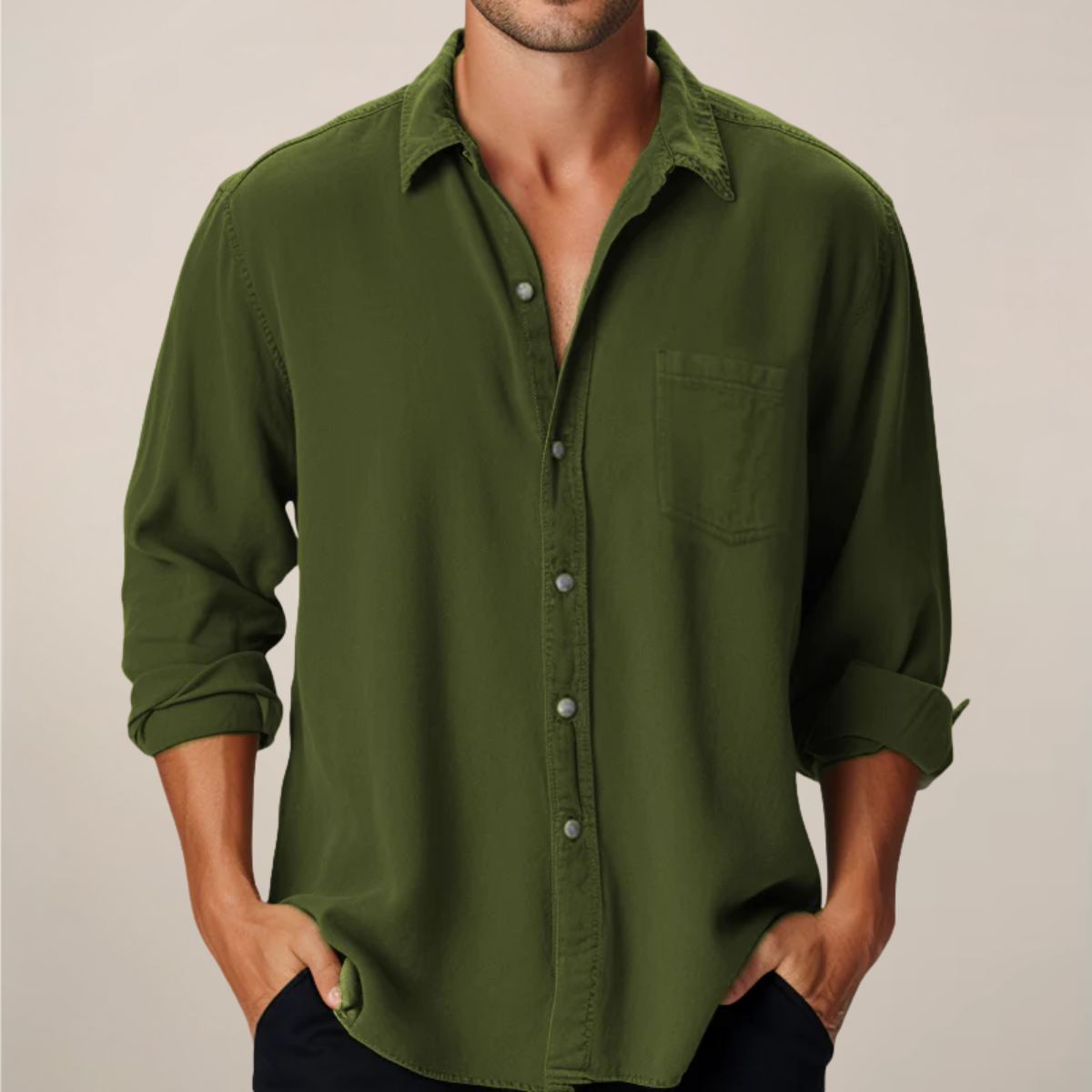 Men's Simple Long Sleeve Shirt – Casual Button Down