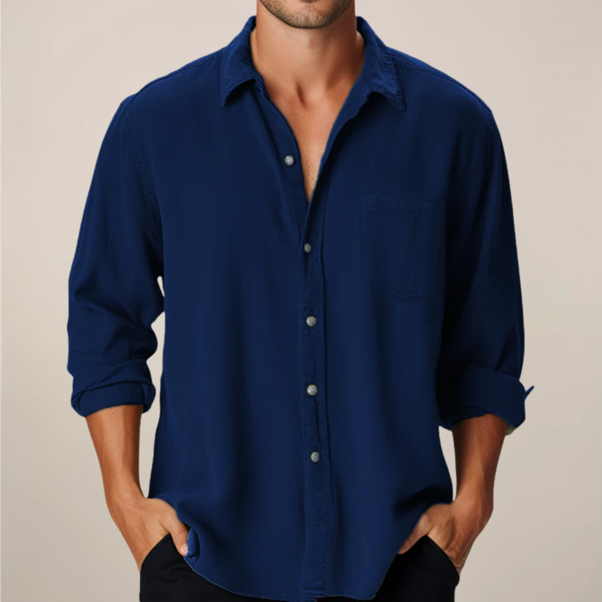 Men's Simple Long Sleeve Shirt – Casual Button Down - OutfitLondon