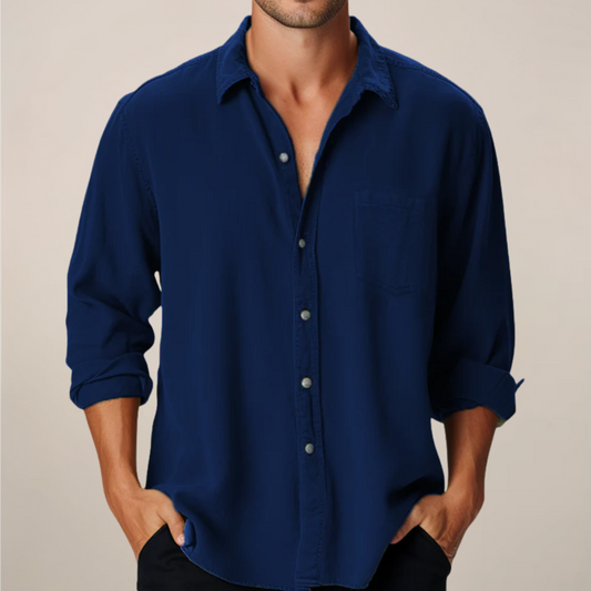Men's Simple Long Sleeve Shirt – Casual Button Down - OutfitLondon