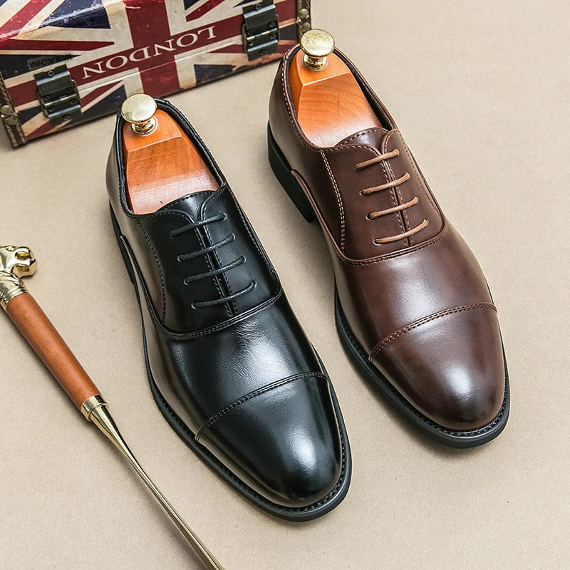 Elegant Men's Leather Dress Shoes - Lace Up Formal Shoes
