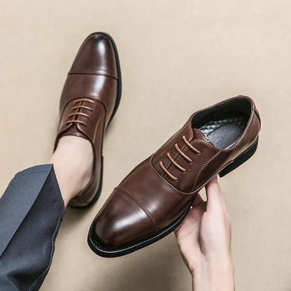 Elegant Men's Leather Dress Shoes - Lace Up Formal Shoes