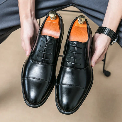 Elegant Men's Leather Dress Shoes - Lace Up Formal Shoes - OutfitLondon