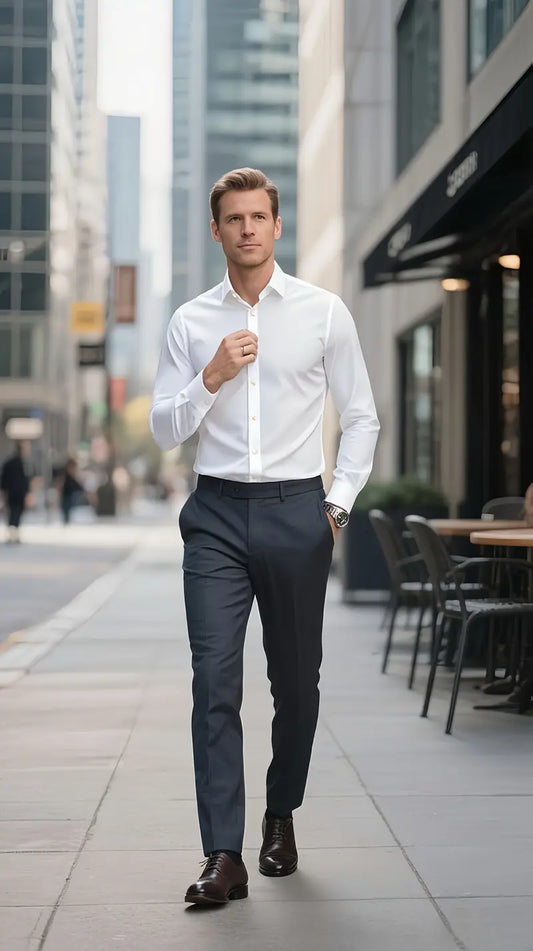 Men's Slim Fit White Button Down Shirt - OutfitLondon