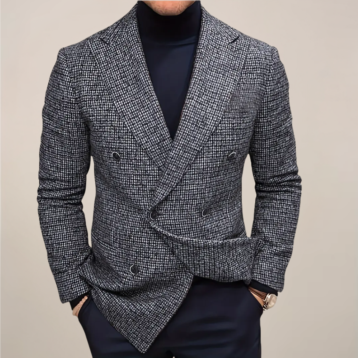 Men's Classic Fit Checked Blazer Jacket - OutfitLondon