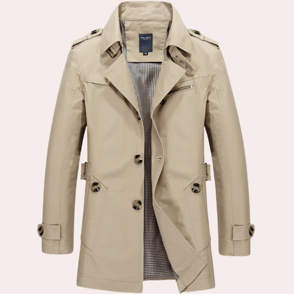 Rugged Waterproof Plaid Lined Trench Coat