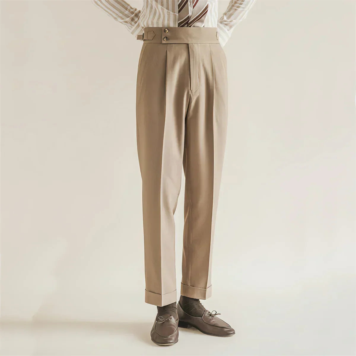 Slim Fit Dress Pants - Pleated Front Cuffed Leg