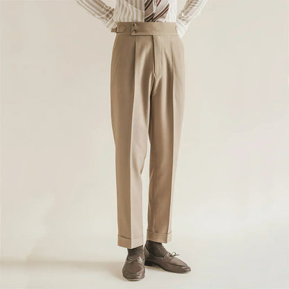 Slim Fit Dress Pants - Pleated Front Cuffed Leg