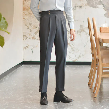 Slim Fit Dress Pants - Pleated Front Cuffed Leg