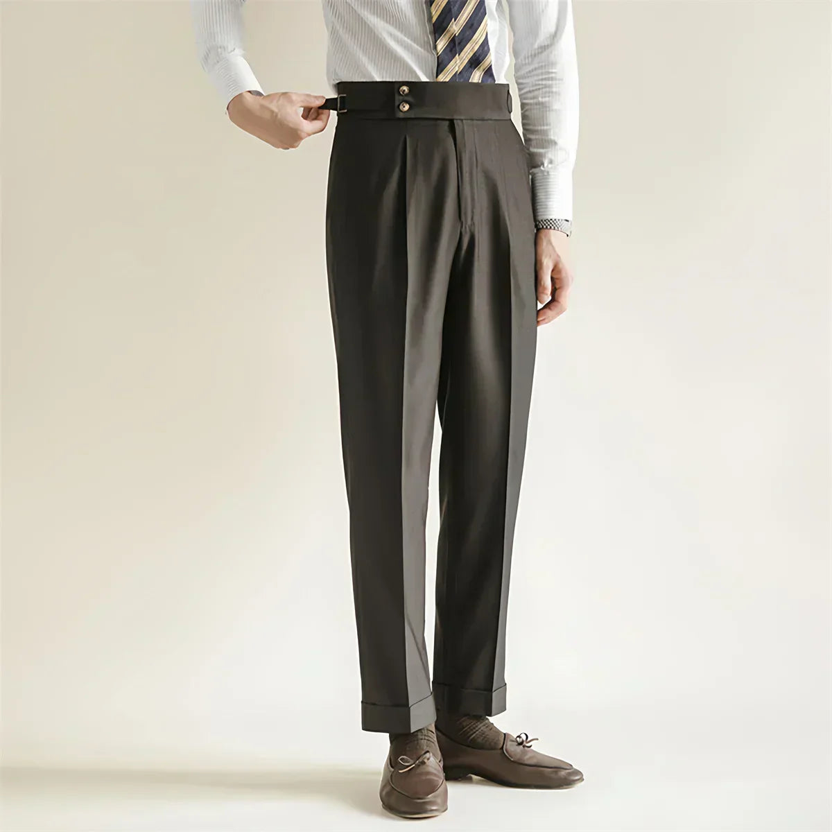 Slim Fit Dress Pants - Pleated Front Cuffed Leg - OutfitLondon