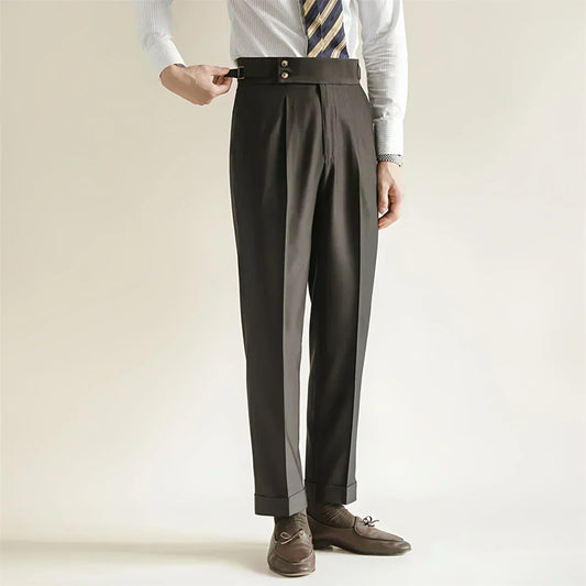 Slim Fit Dress Pants - Pleated Front Cuffed Leg - OutfitLondon