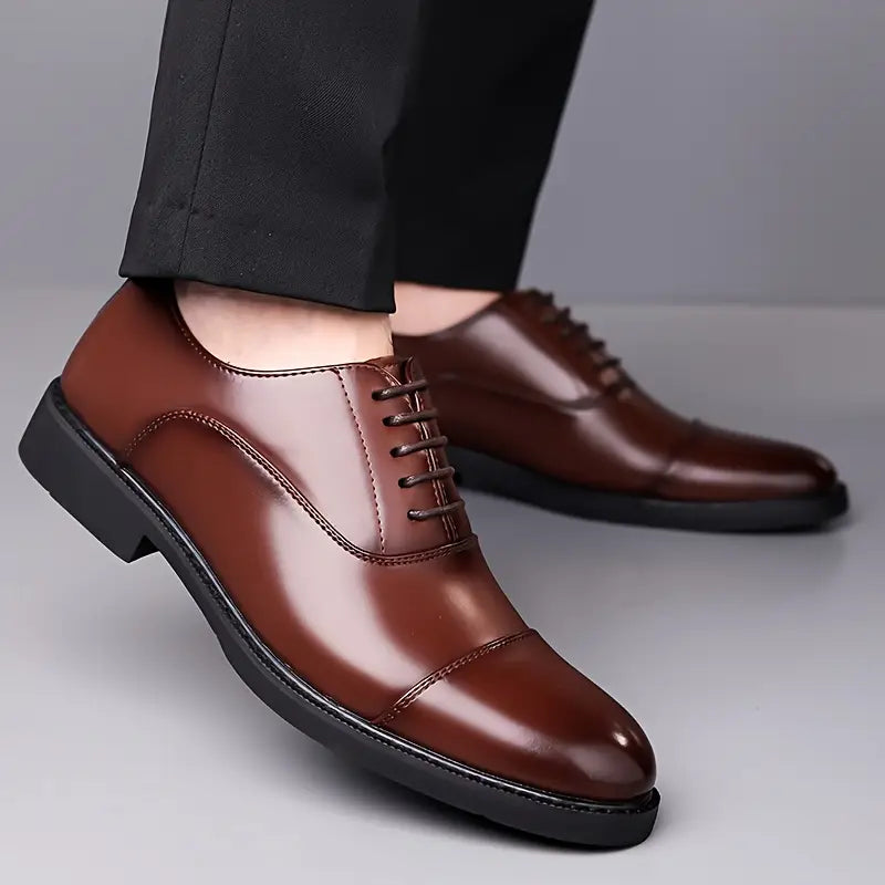 Men's Sleek Leather Oxfords - Traditional Formal Dress Shoes