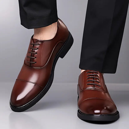 Men's Sleek Leather Oxfords - Traditional Formal Dress Shoes