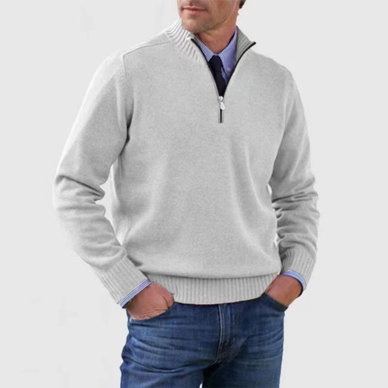 Textured Crew Neck Half Zip Sweater