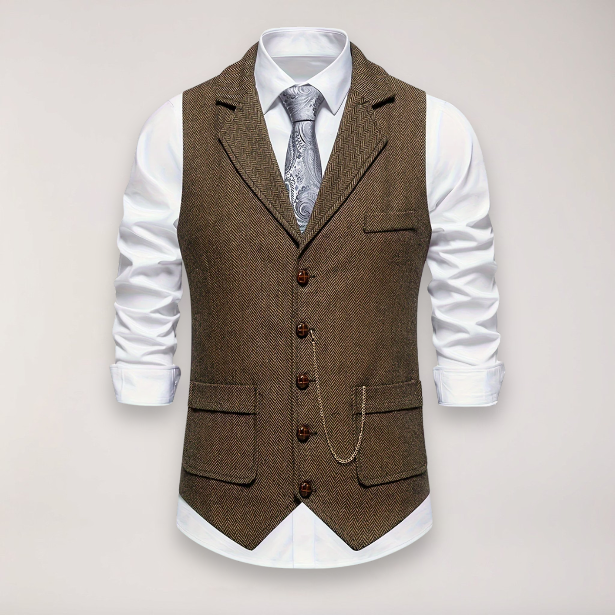 Slim Fit Herringbone Vest for Men