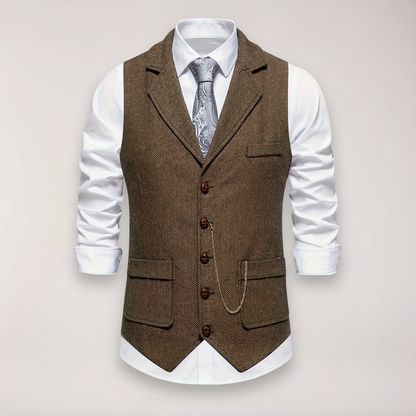 Slim Fit Herringbone Vest for Men