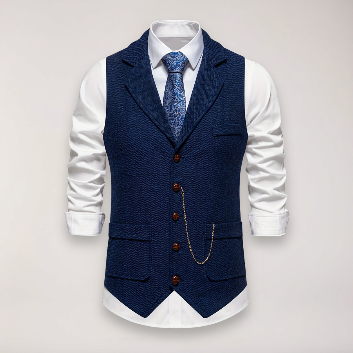 Slim Fit Herringbone Vest for Men