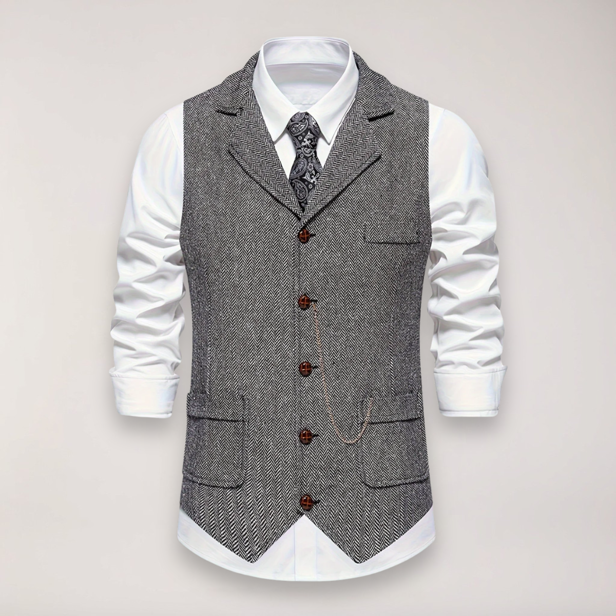 Slim Fit Herringbone Vest for Men