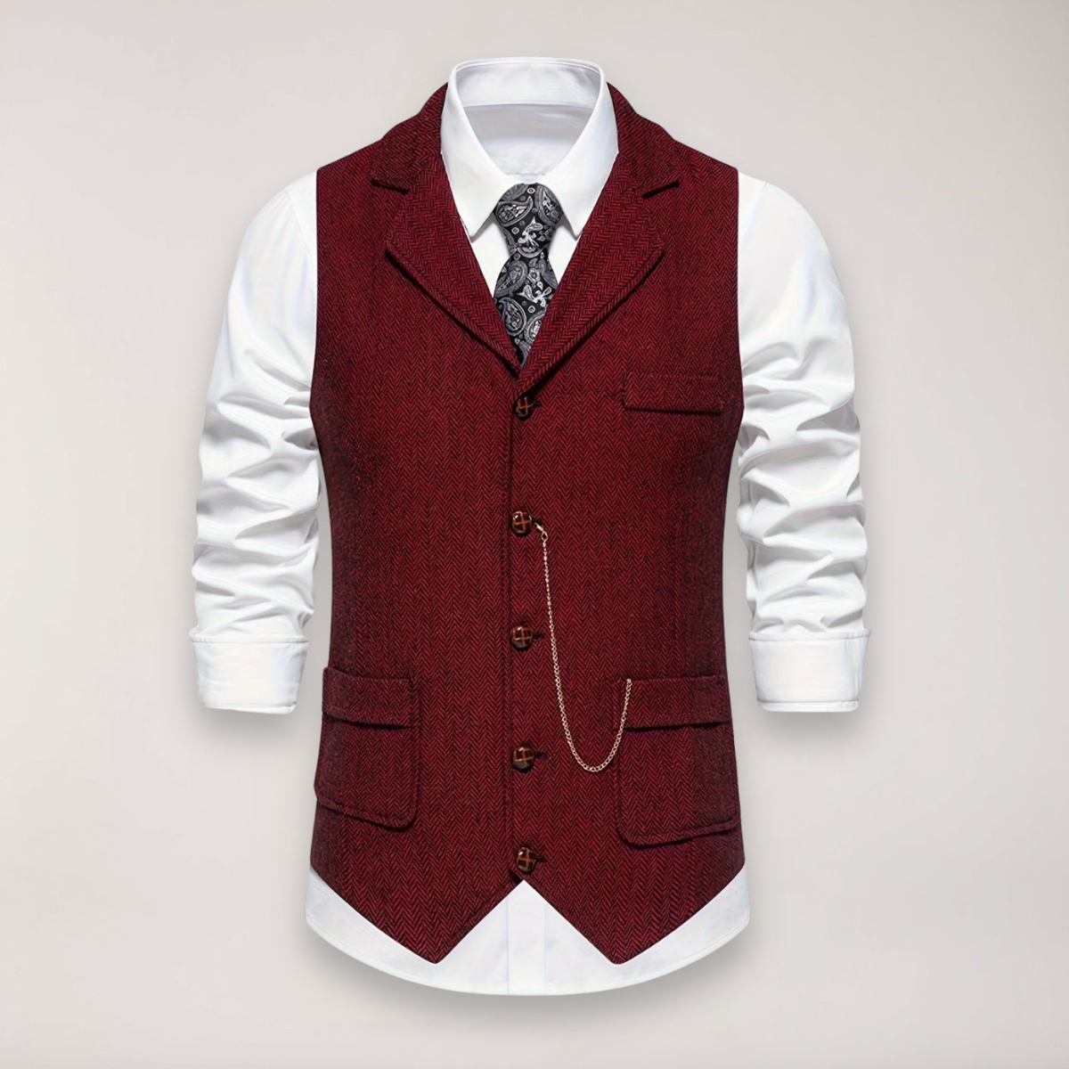 Slim Fit Herringbone Vest for Men