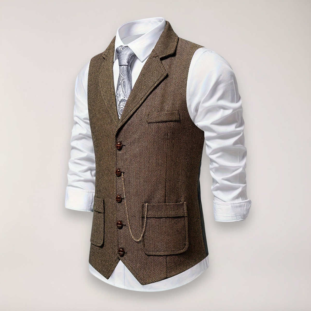 Slim Fit Herringbone Vest for Men