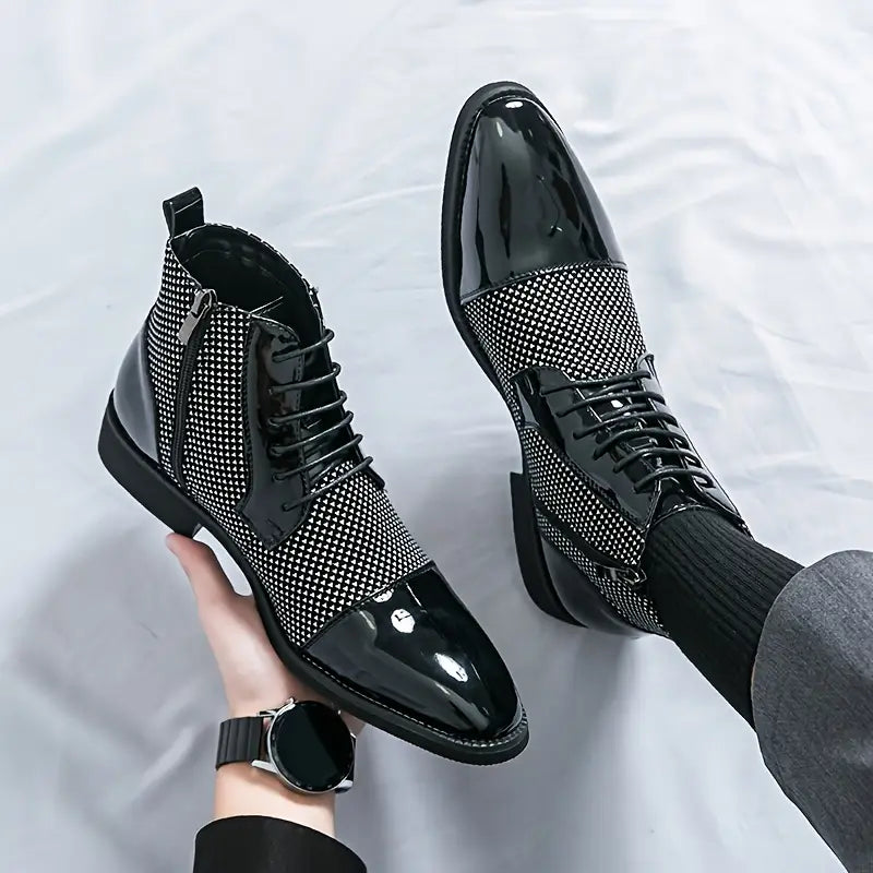 Classic Men's Lace-Up Oxfords - Black White Houndstooth
