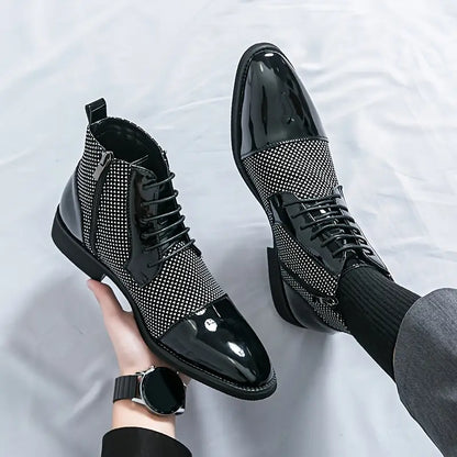 Classic Men's Lace-Up Oxfords - Black White Houndstooth