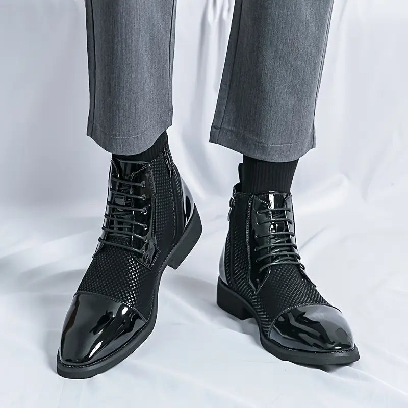 Classic Men's Lace-Up Oxfords - Black White Houndstooth