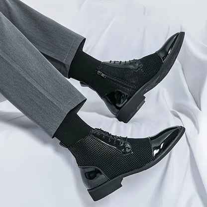 Classic Men's Lace-Up Oxfords - Black White Houndstooth - OutfitLondon