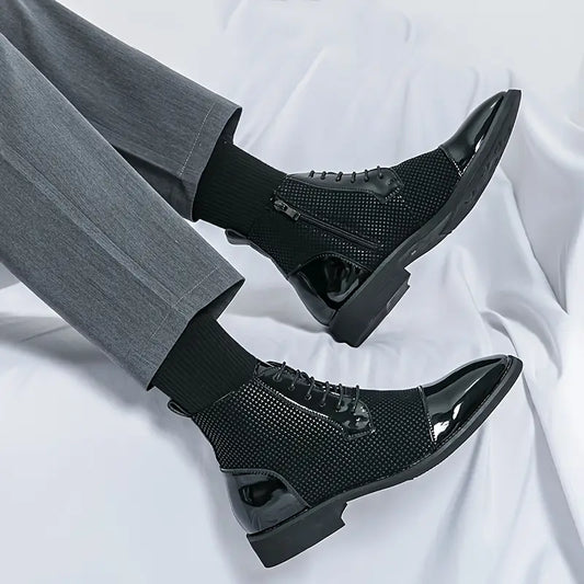 Classic Men's Lace-Up Oxfords - Black White Houndstooth - OutfitLondon