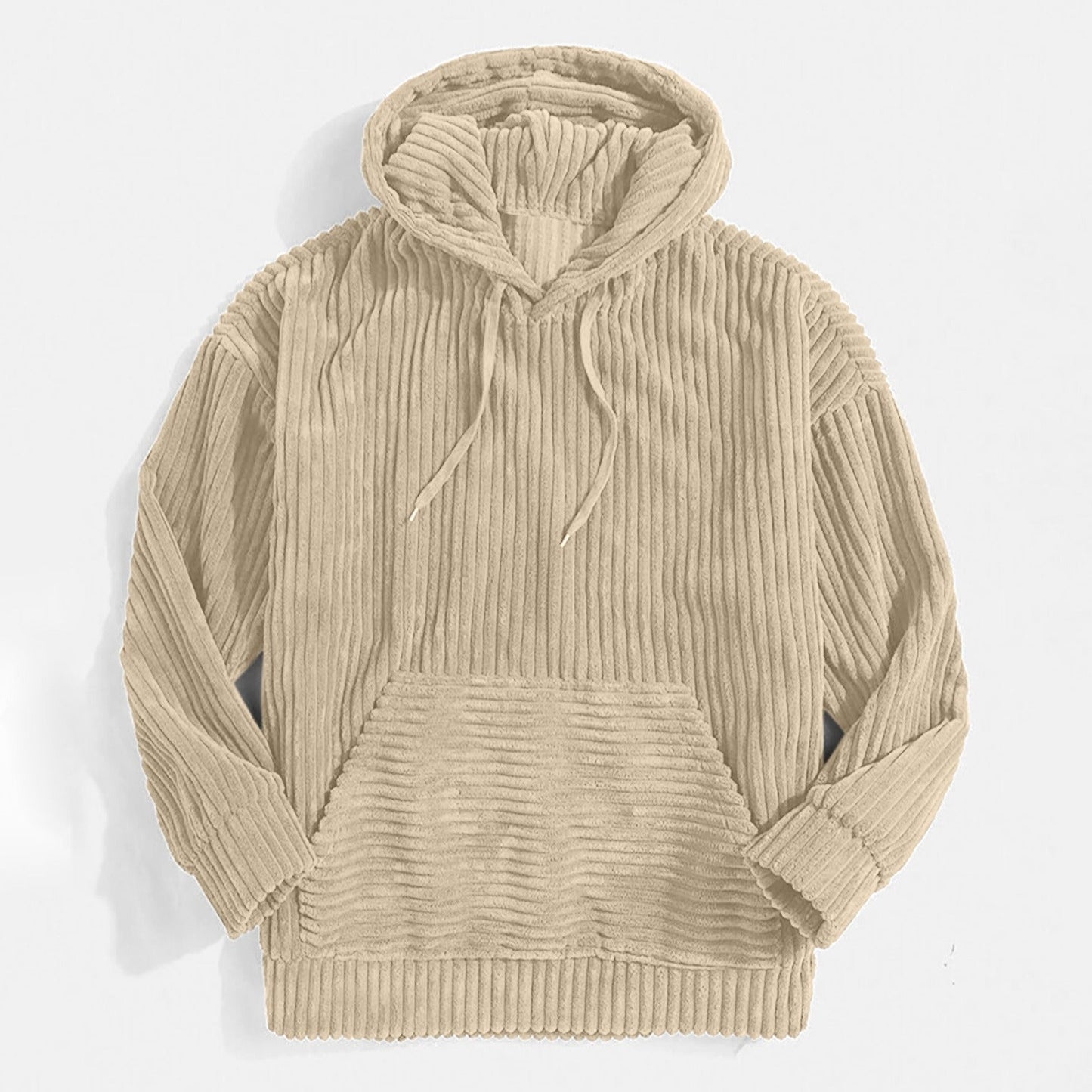 Men’s Hoodie – Corduroy Textured – Oversized Relaxed Fit – Kangaroo Pocket – Ribbed Trim