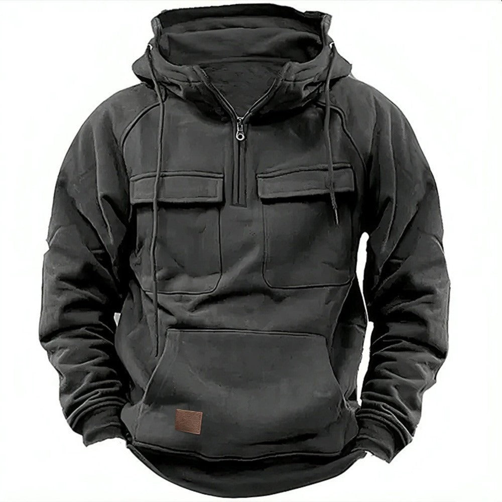 Casual Fleece Hooded Sweatshirt with Zip Front - OutfitLondon