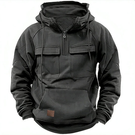 Casual Fleece Hooded Sweatshirt with Zip Front - OutfitLondon