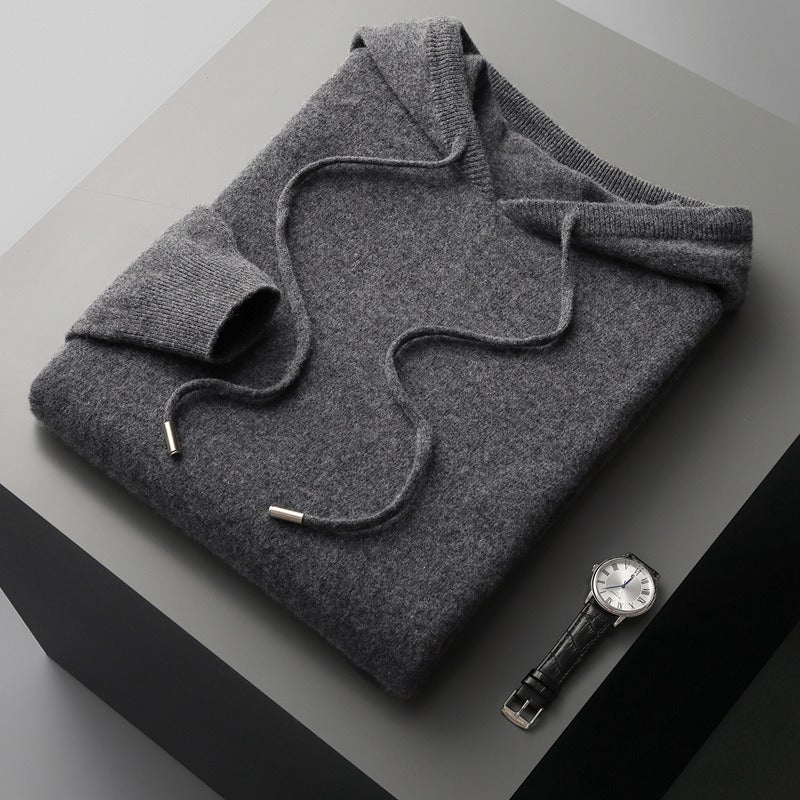 Men’s Hoodie – Wool Blend – Relaxed Fit – Ribbed Trim – Soft Touch Casual Pullover