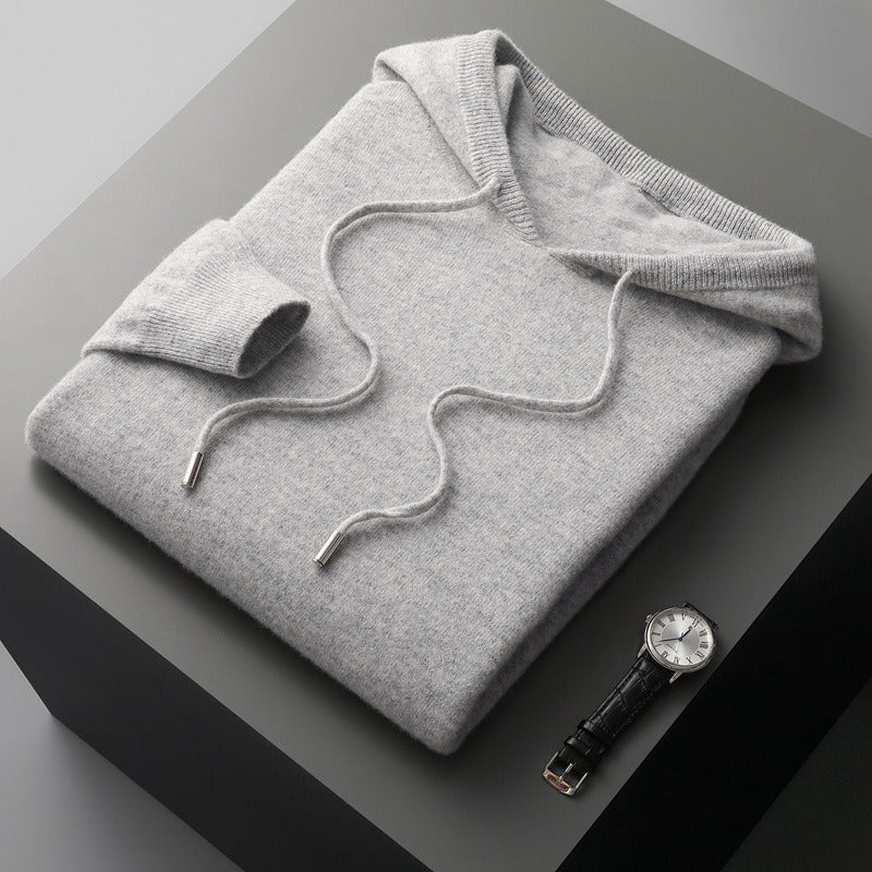 Men’s Hoodie – Wool Blend – Relaxed Fit – Ribbed Trim – Soft Touch Casual Pullover
