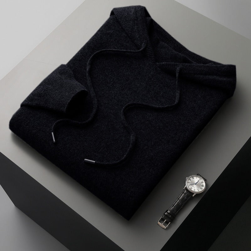 Men’s Hoodie – Wool Blend – Relaxed Fit – Ribbed Trim – Soft Touch Casual Pullover
