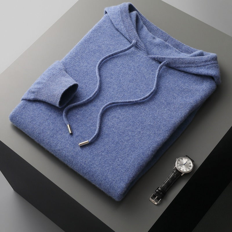 Men’s Hoodie – Wool Blend – Relaxed Fit – Ribbed Trim – Soft Touch Casual Pullover
