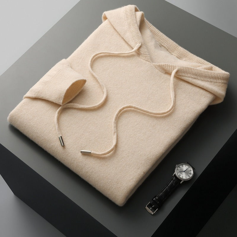 Men’s Hoodie – Wool Blend – Relaxed Fit – Ribbed Trim – Soft Touch Casual Pullover