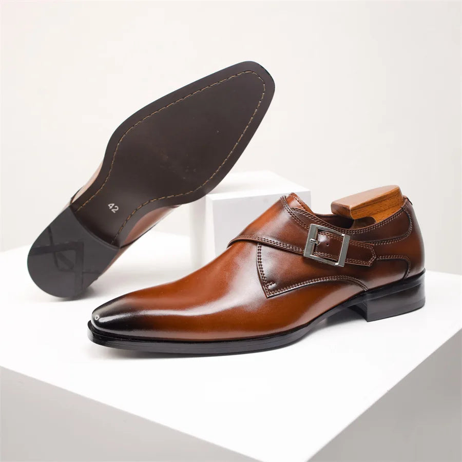 Stylish Leather Monk Strap Shoes - Elegant Buckle Design