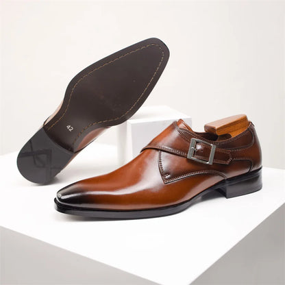 Stylish Leather Monk Strap Shoes - Elegant Buckle Design