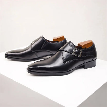 Stylish Leather Monk Strap Shoes - Elegant Buckle Design